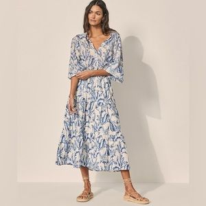 Kivari Solange Tiered MIDI Skirt. Solange Palm. Size 4